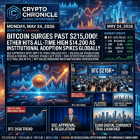 Bitcoin price exceeds $215,000 with Ether at $14,200; market update and breaking crypto news on May 24, 2026.