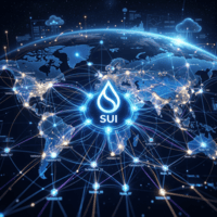 World map highlighting interconnected Sui blockchain network nodes and validators