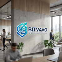 Bitvavo logo with text Cryptocurrency Exchange on a concrete office wall