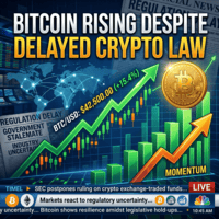 Graph showing Bitcoin price rising to $42,500 with 15.4% increase amid regulatory delays