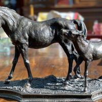 Alfred Barye (1839-1882): Imposante Gruppe Stute und Fohlen (Bronze, um 1875)