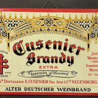 CUSENIER BRANDY - Blechschild mit Kunststoff-Überzug, hergestellt bei Carl Rembold in Heilbronn