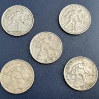 Konvolut: 'Feierstëppler' - 1 Franc 1928 (2 mal) und 1 Franc 1946 (3 mal) - Luxemburg / Luxembourg