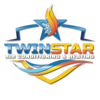 TwinStar Air Conditioning & Heating logo with a star, flame, snowflake, and colorful wave elements, representing HVAC services and climate control solutions.