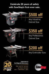 Sawstop 20th Anniversary Sale