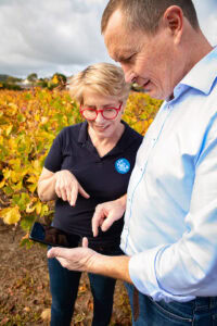 Ros Harvey, Founder and Managing Director of The Yield (left) and Greg Pearce, General Manager Company Vineyards of Treasury Wine Estates at Magill Estate. - Photo: The Yield