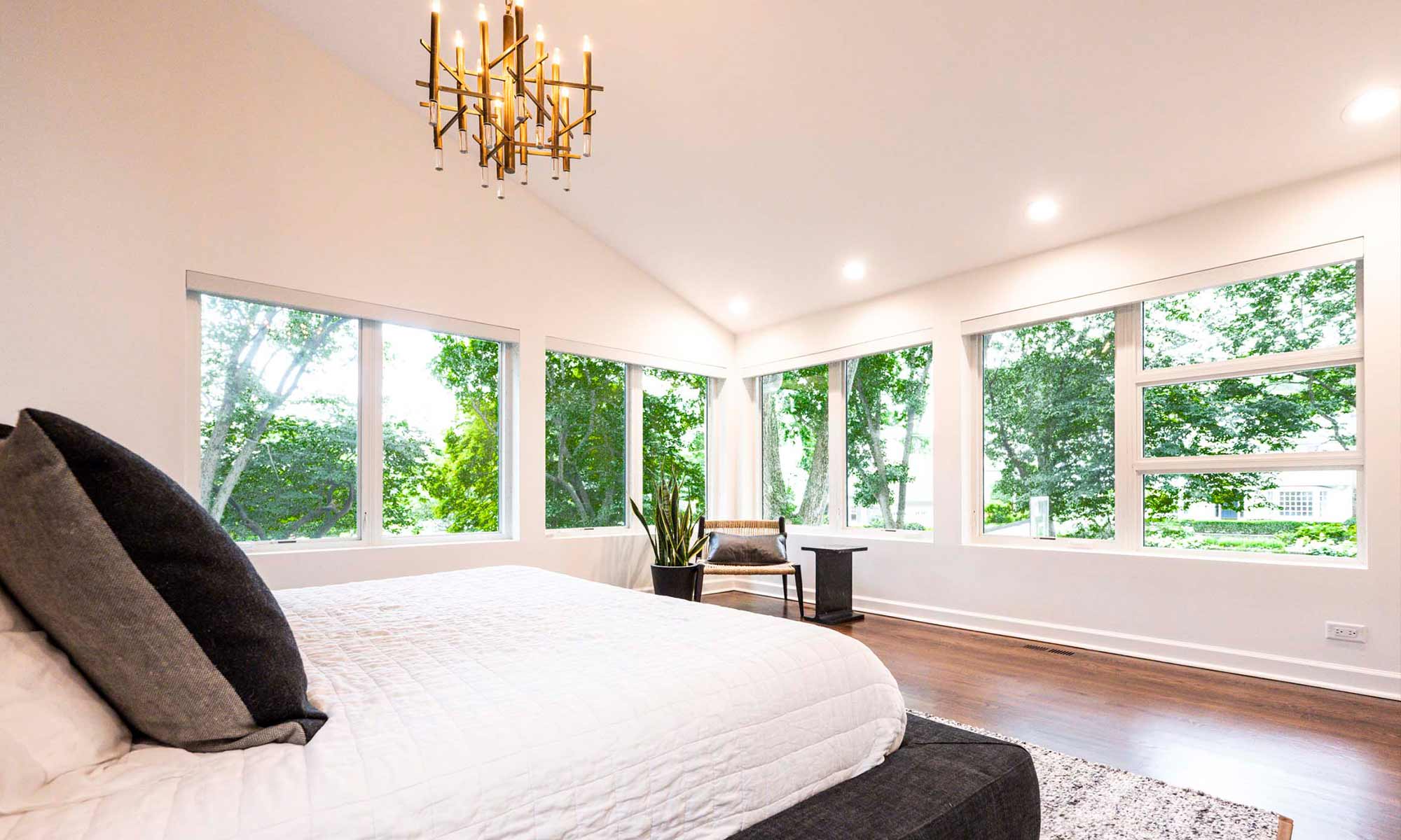 corner windows in primary suite of luxury hinsdale remodel by LivCo