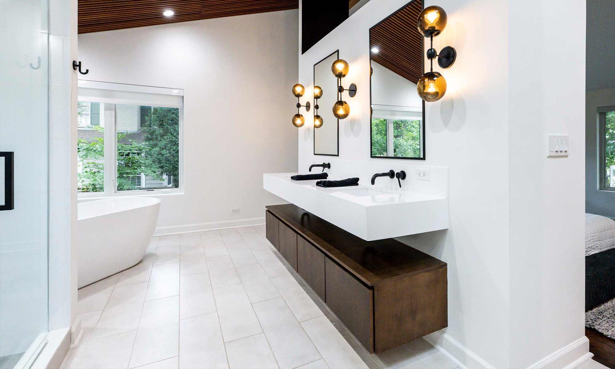 luxury California style modern bathroom remodel by LivCo in Hinsdale Illinois
