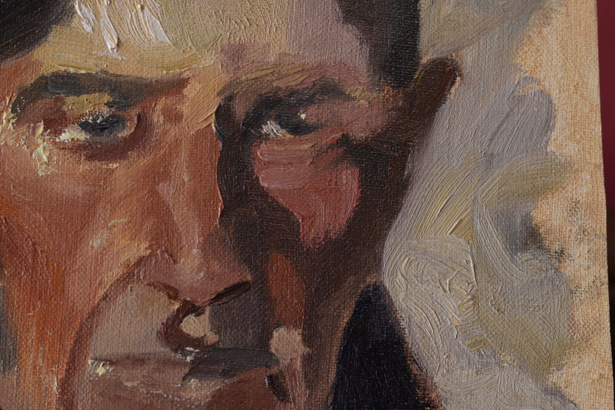 Face and oil paint texture detail from a study after Sorolla’s Bebedor Vasco