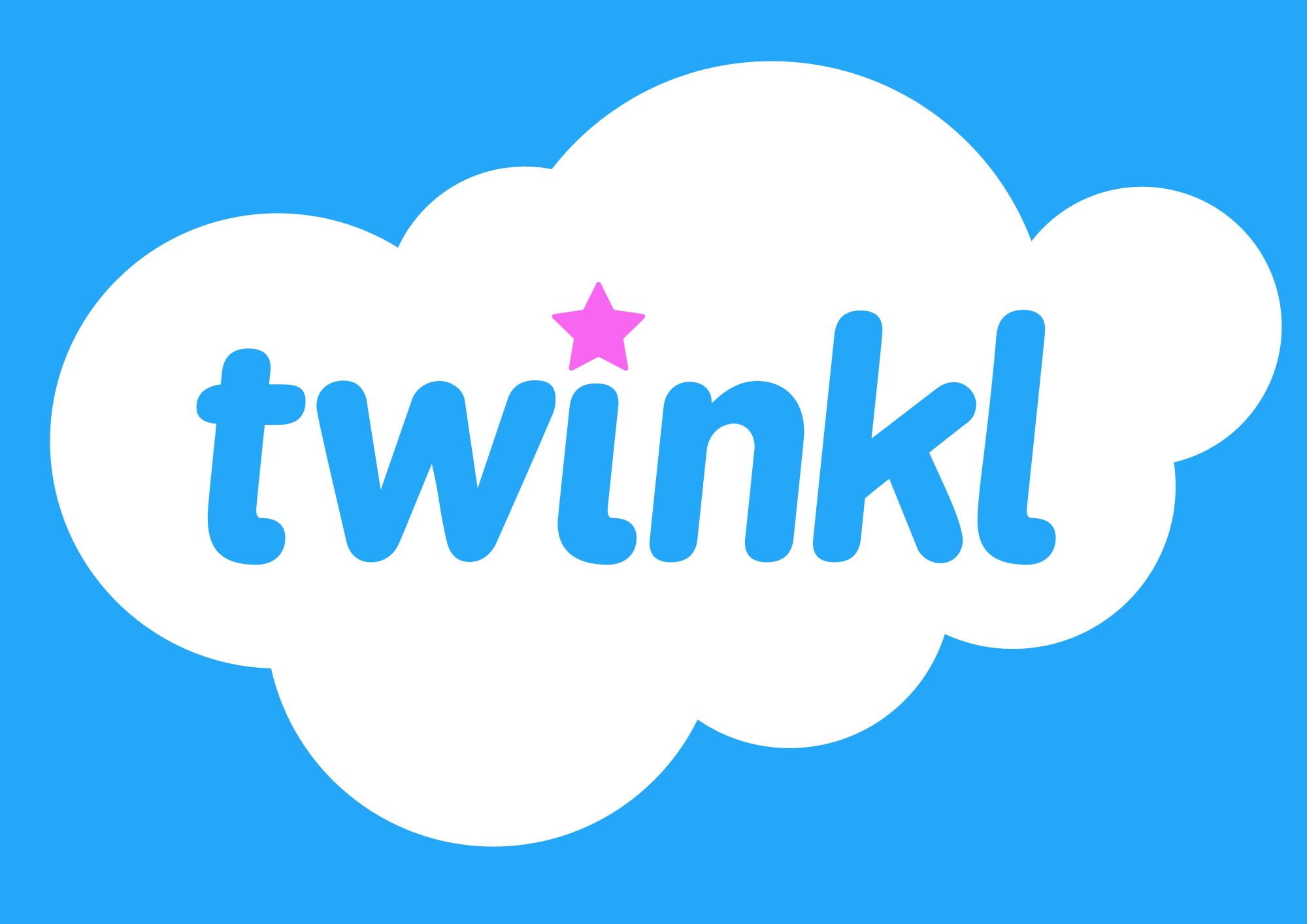 white cloud on blue background twinkl text