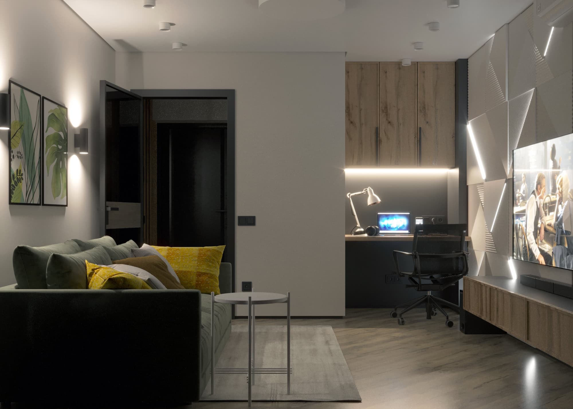 4. Оформление ТВ-зоны с использованием 3D панелей и подсветки