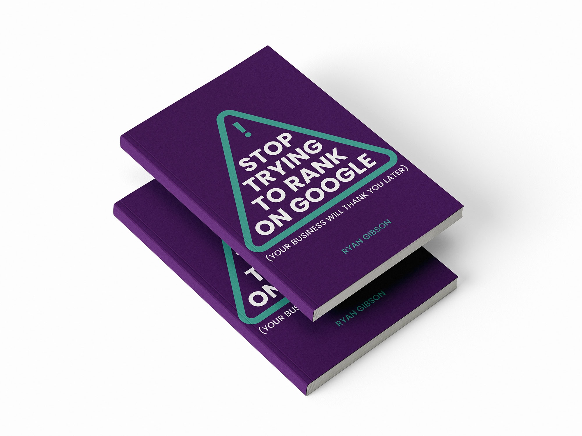 SEO Book mockup showing two books stacked on top of each other with purple covers