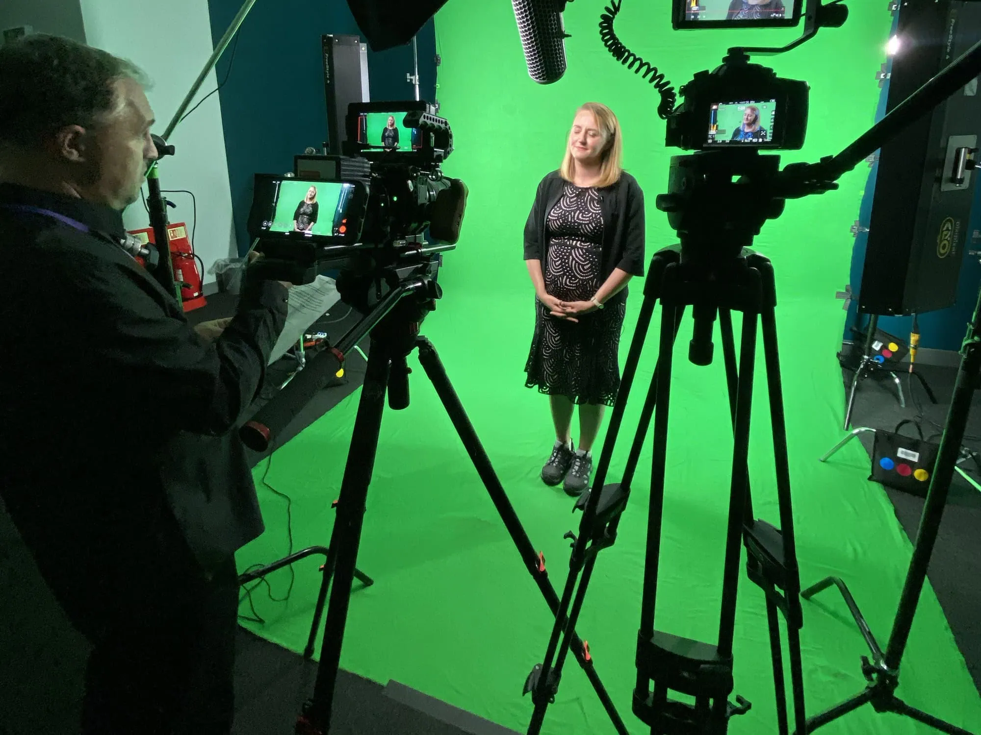 A two-camera green screen interview shoot in the Aposs studio