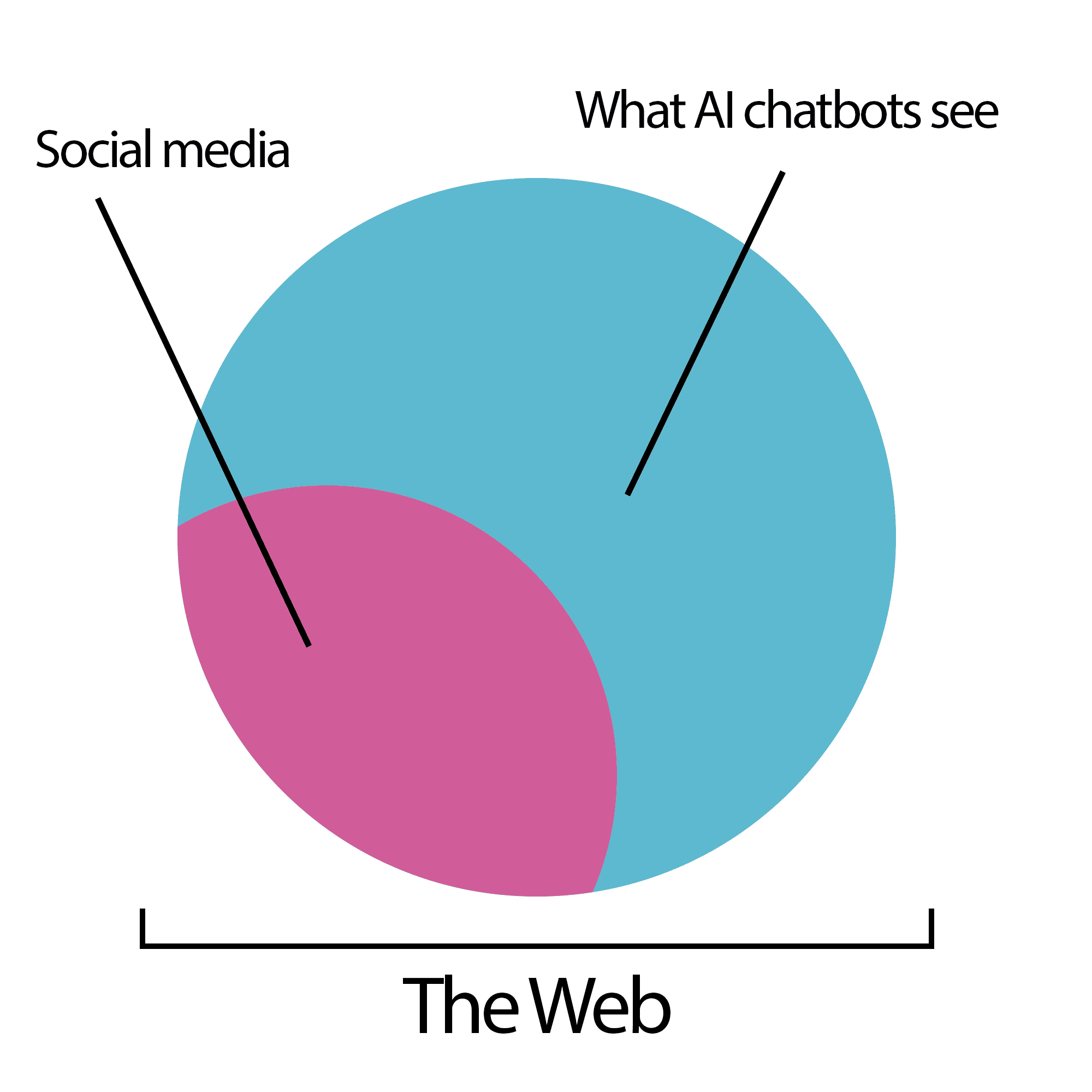 A graph illustrating that while social media content is part of the Web, AI chatbots cannot see the social media segment of the Web