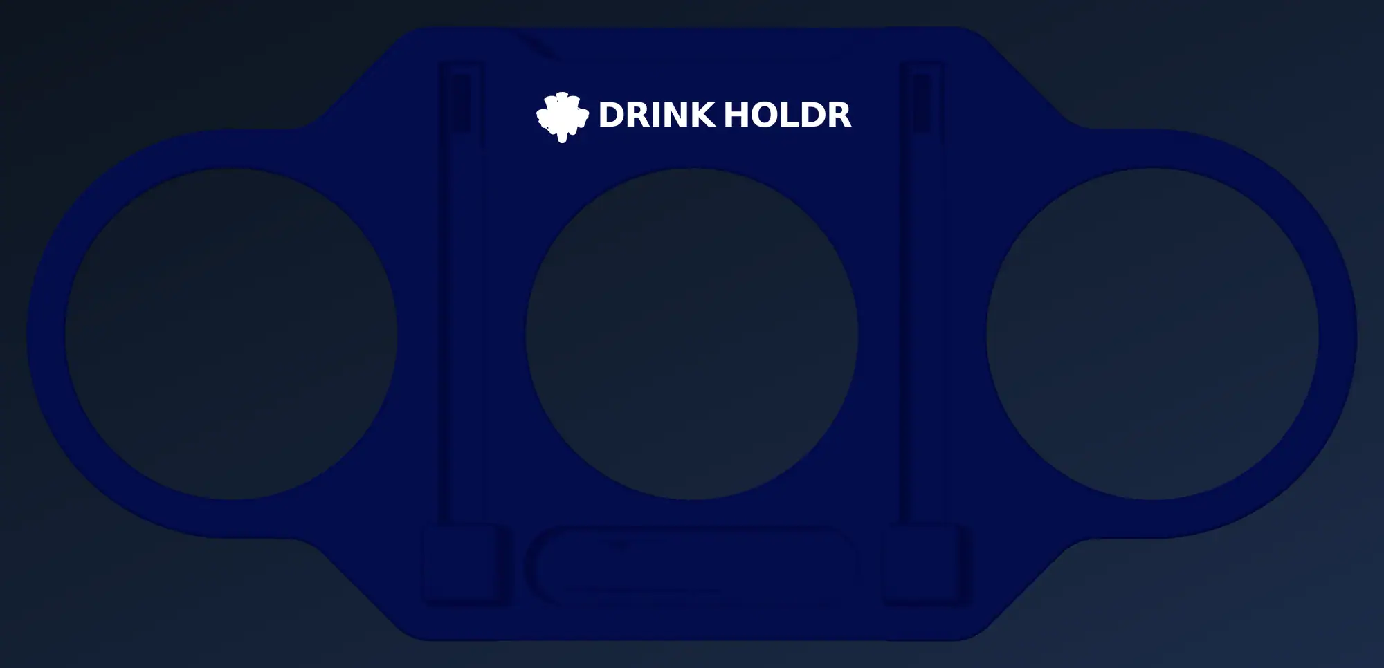 DrinkHoldr in de kleur Donkerblauw met het DrinkHoldr-logo erop geprint