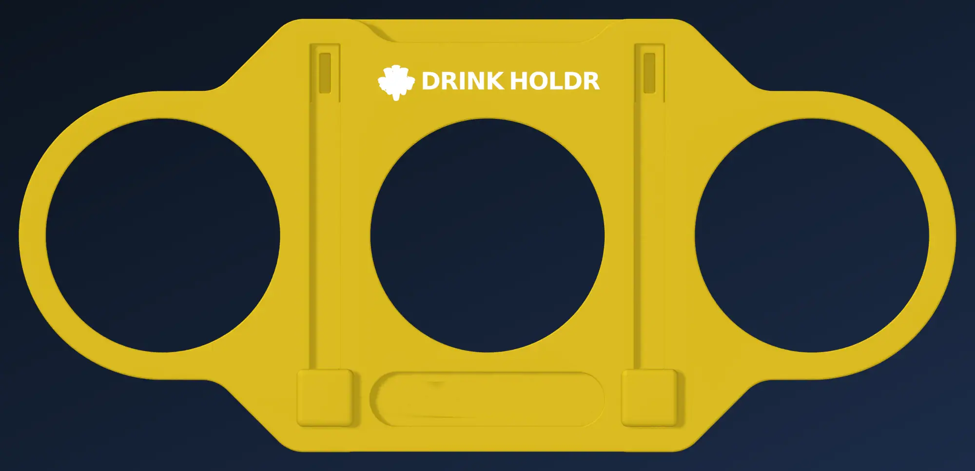 DrinkHoldr in de kleur Geel met het DrinkHoldr-logo erop geprint