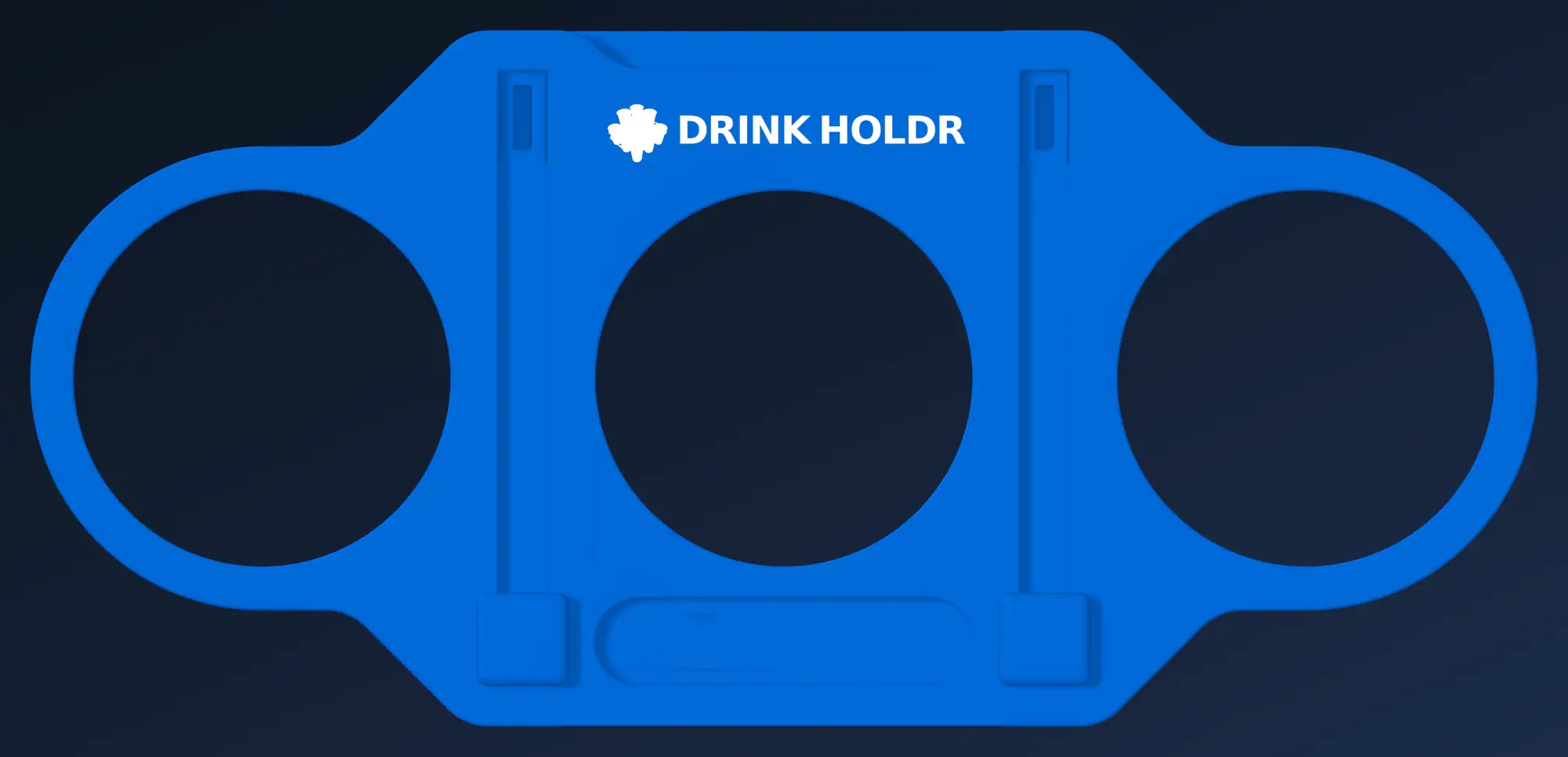 DrinkHoldr in de kleur Lichtblauw met het DrinkHoldr-logo erop geprint