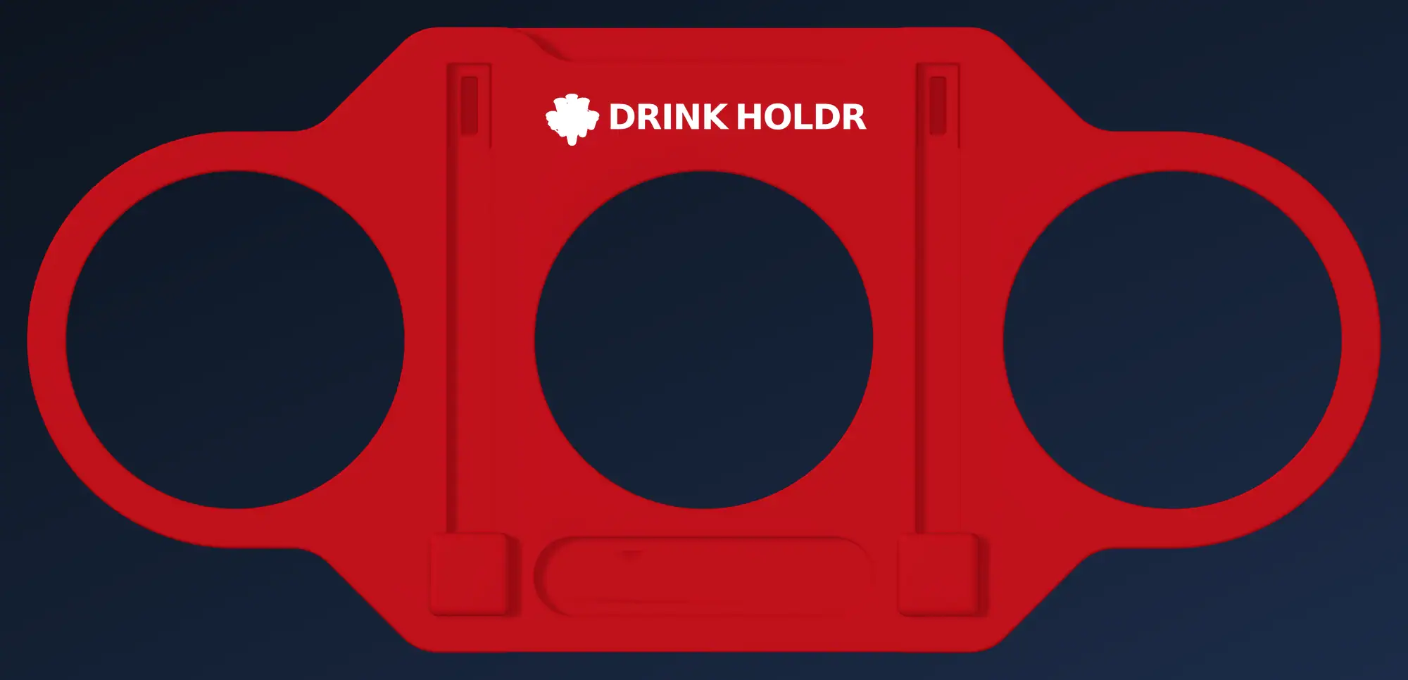 DrinkHoldr in de kleur Rood met het DrinkHoldr-logo erop geprint