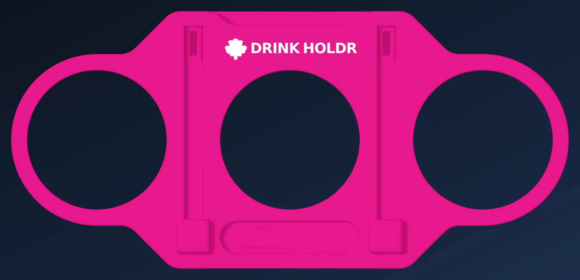DrinkHoldr in de kleur Roze met het DrinkHoldr-logo erop geprint