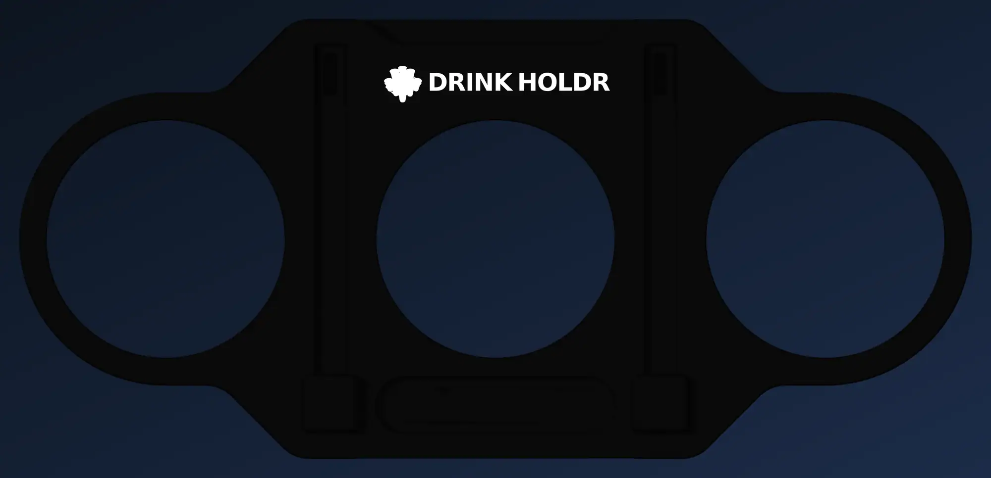 DrinkHoldr in de kleur Zwart met het DrinkHoldr-logo erop geprint