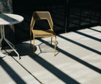 Stylish modern patio furniture arrangement on a bright sunny summer day in Ontario.
