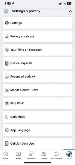 choose settings and privacy