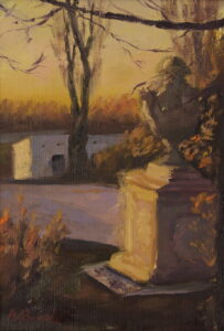 Guardian of the Garden original oil painting by Andrea Bocedi, 20 × 30 cm