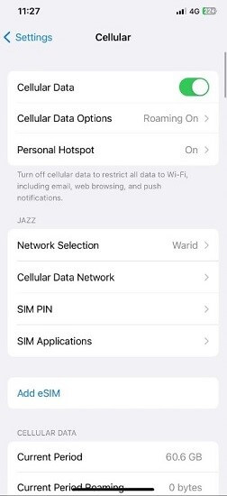 Cellular Data ON
