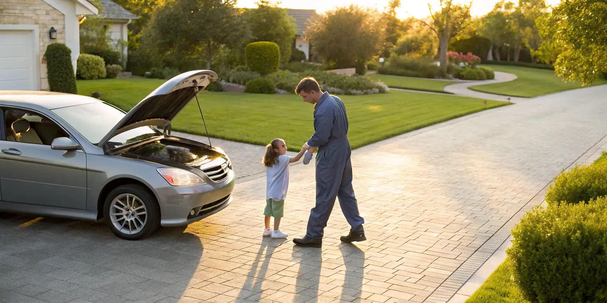Mobile car inspection: Mechanic inspects vehicle.