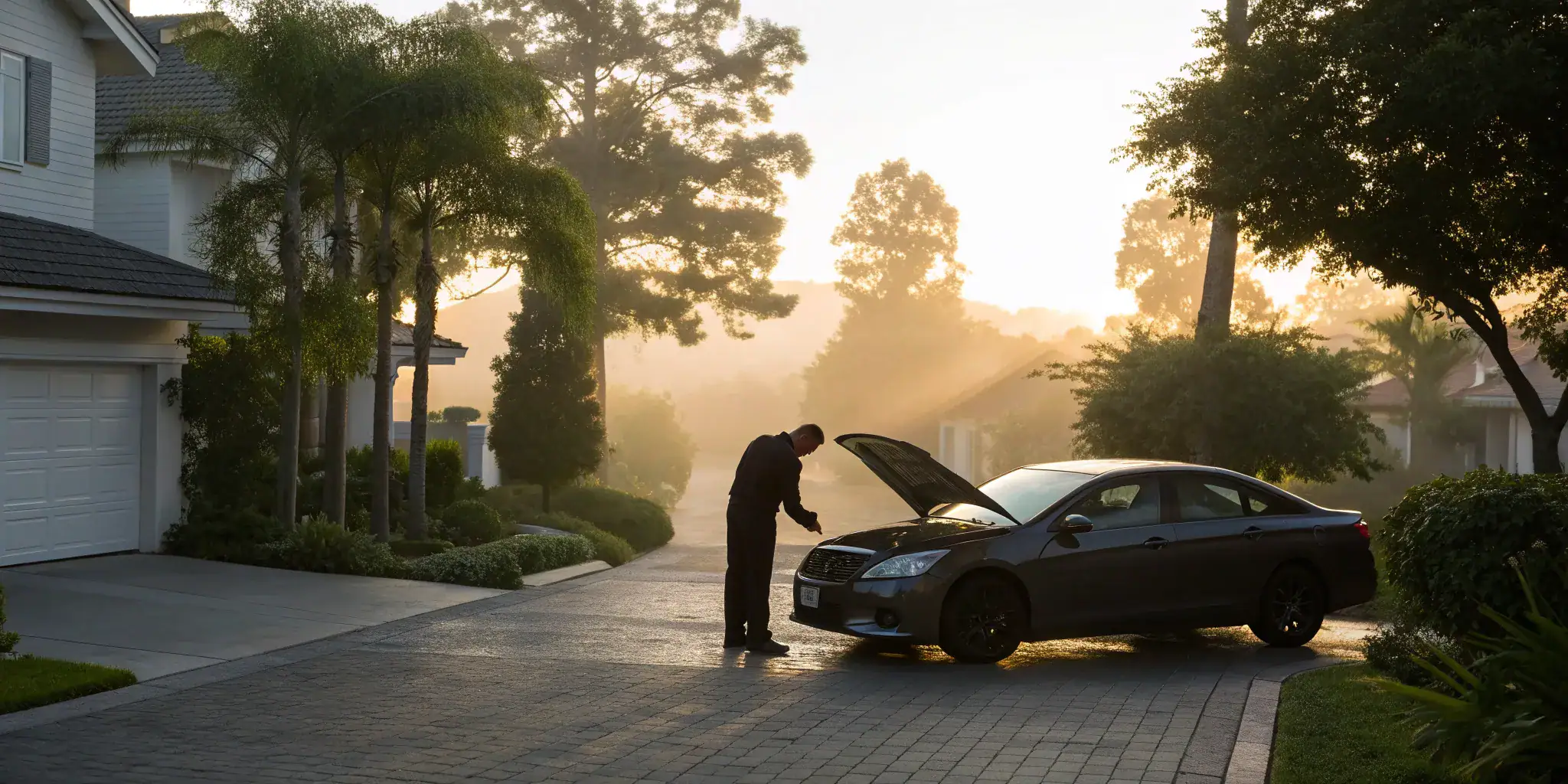 Mobile mechanic performing car maintenance.