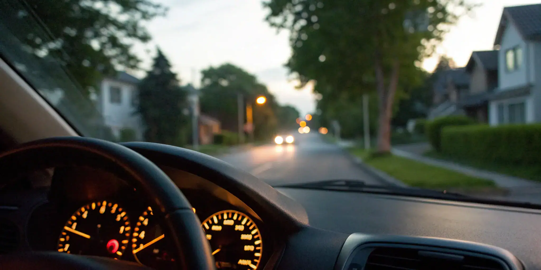 A car's dashboard showing a check engine light warning.