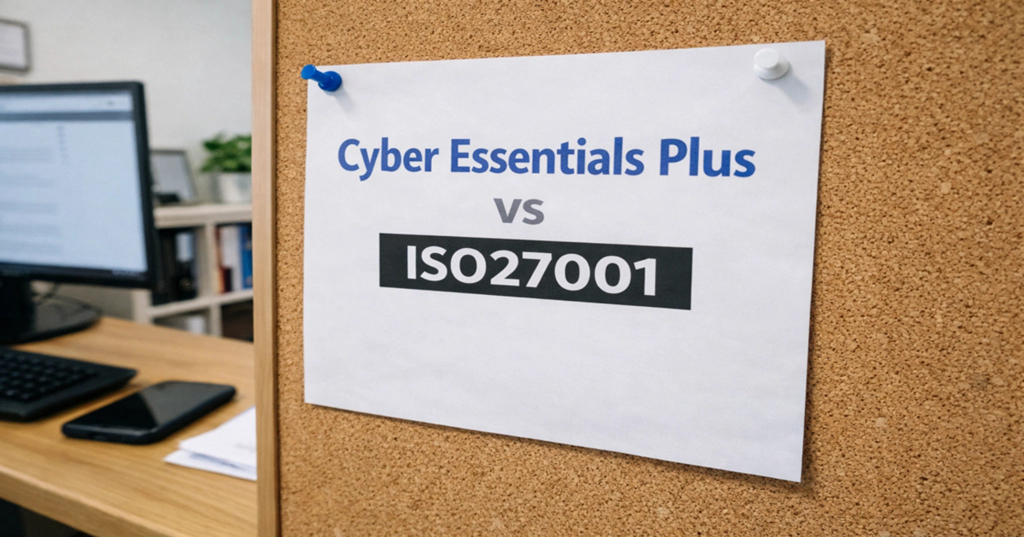CE+ vs ISO27001 poster on door