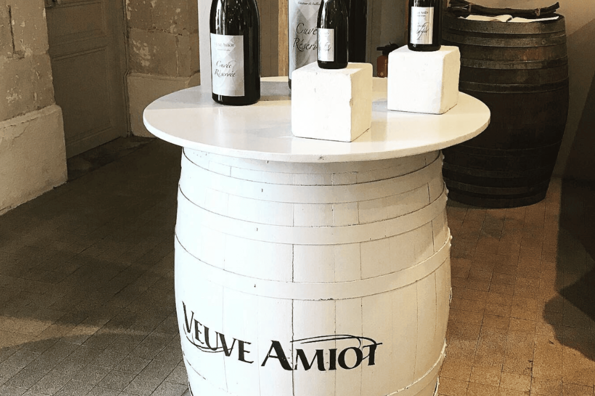 Veuve amiot champagne display in Loire valley with kids play room available