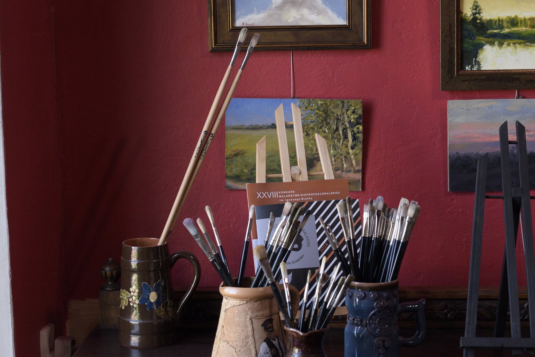 Rosemary and Co brushes displayed in an oil painting studio