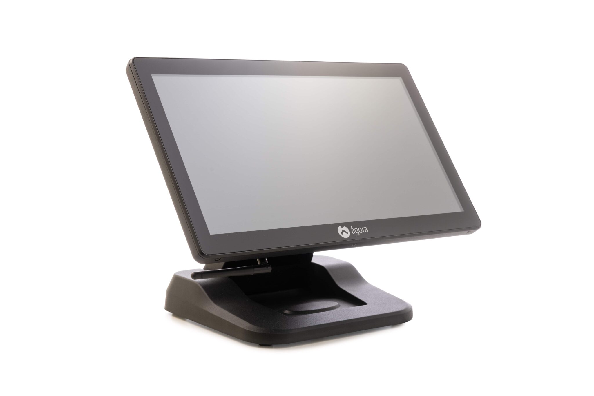 Pantalla táctil moderna en soporte negro