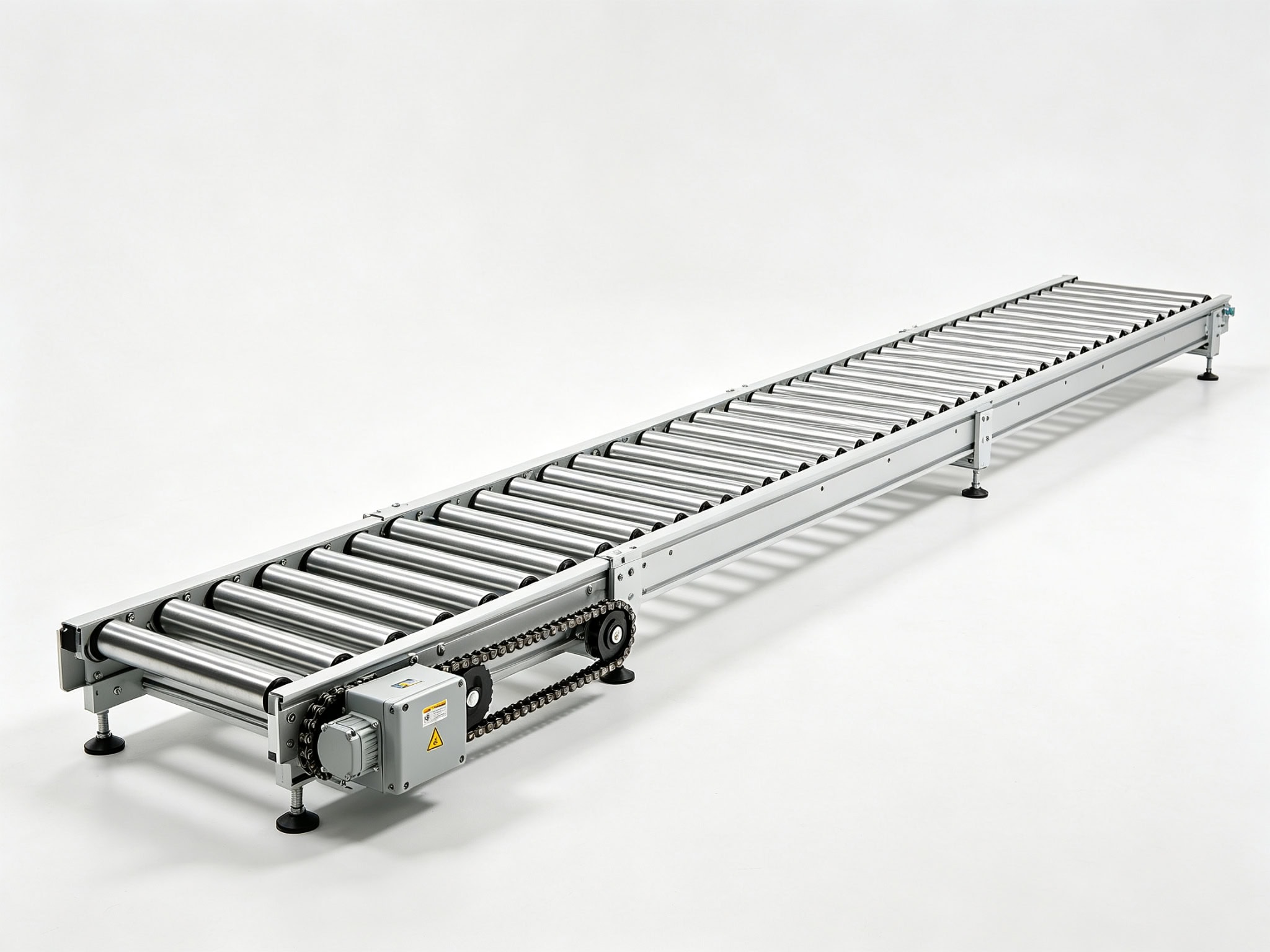 Motorized telescopic roller conveyor with chain drive for high volume loading by SunAura Machinery