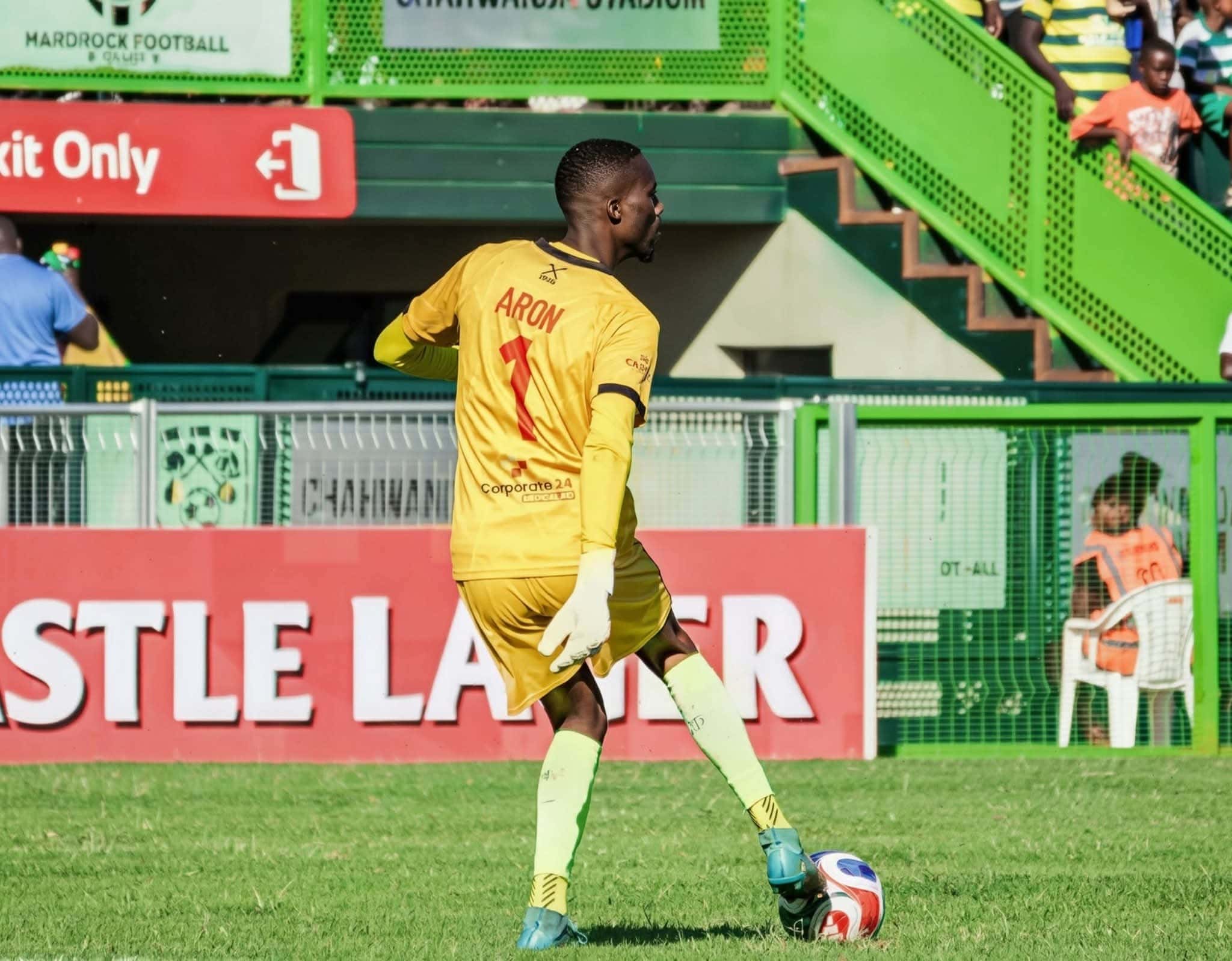 Highlanders FC goalkeeper Aaron Ngwenya in action against Hardrock
