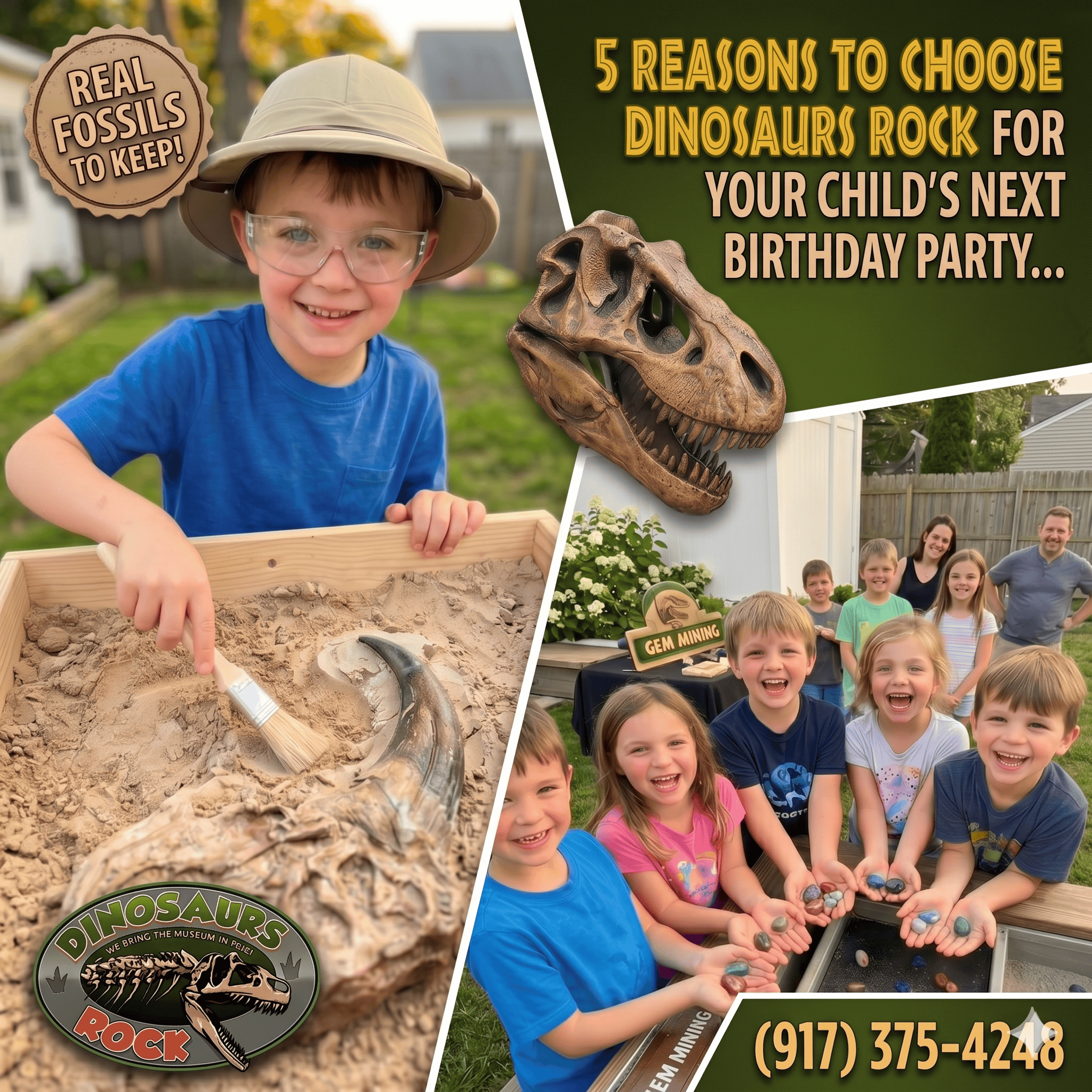 Dinosaurs Rock Birthday Party.  Kids digging for fossils and gemstones