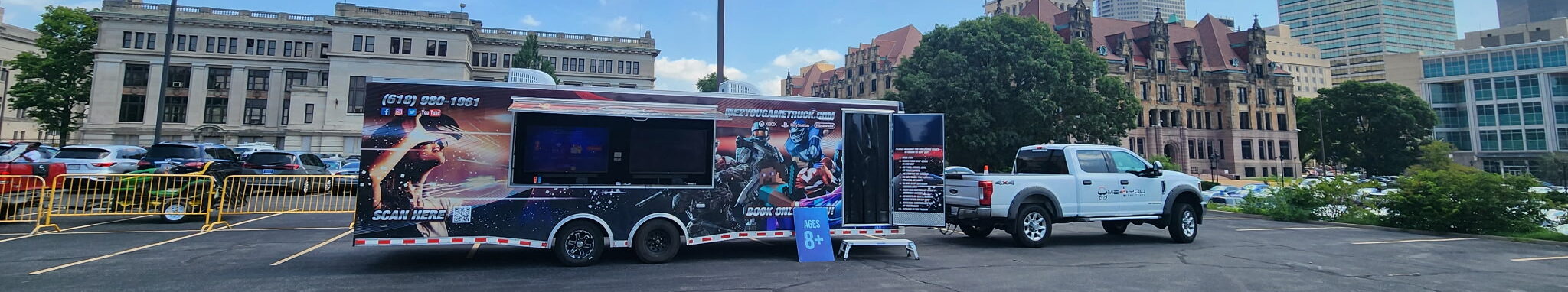 game truck with saint louis skyline in backgroud