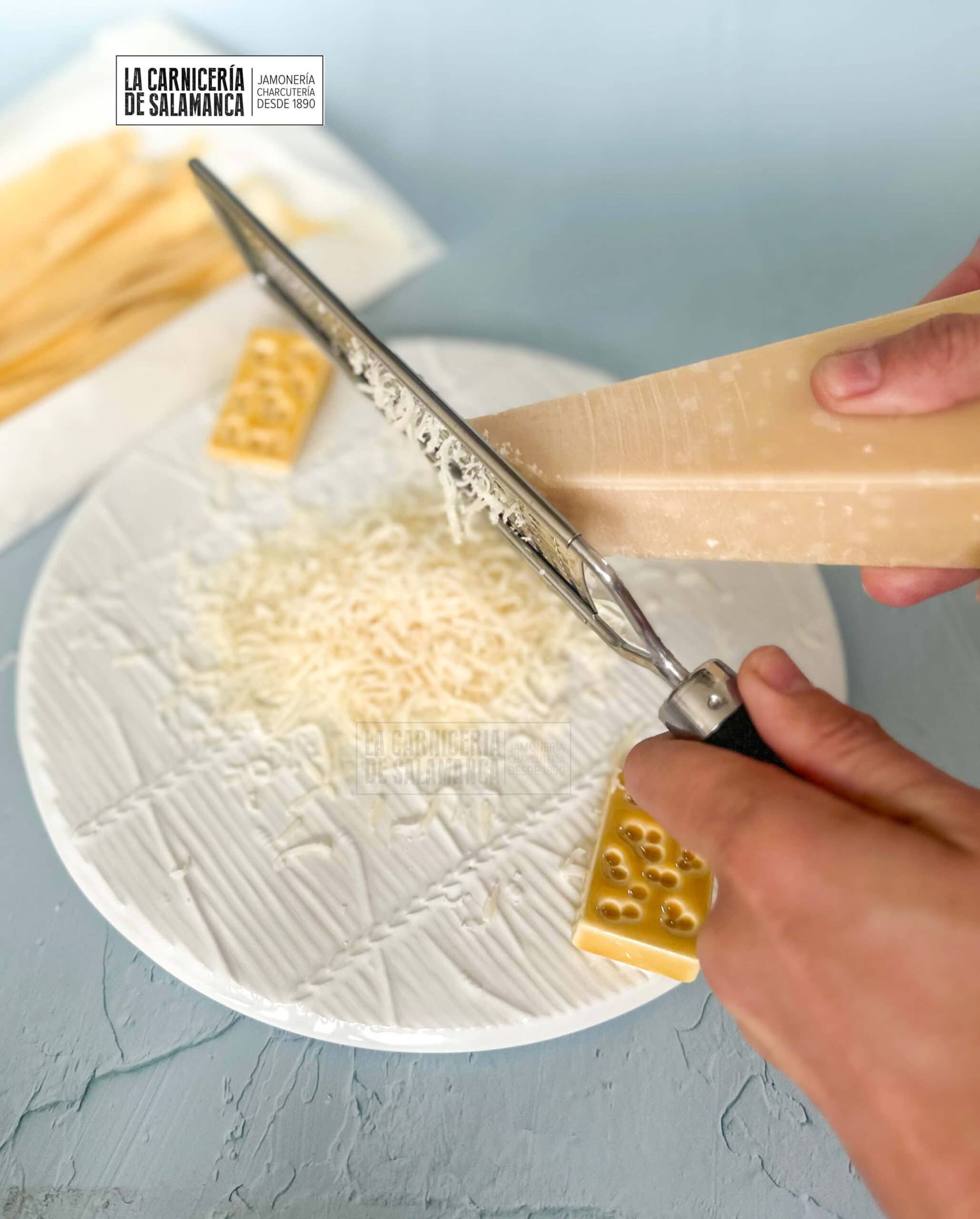 Detalle queso parmesano rallado, comprar online. Comprar queso parmesano original en La Carnicería de Salamanca, comprar queso online, queso parmesano a domicilio