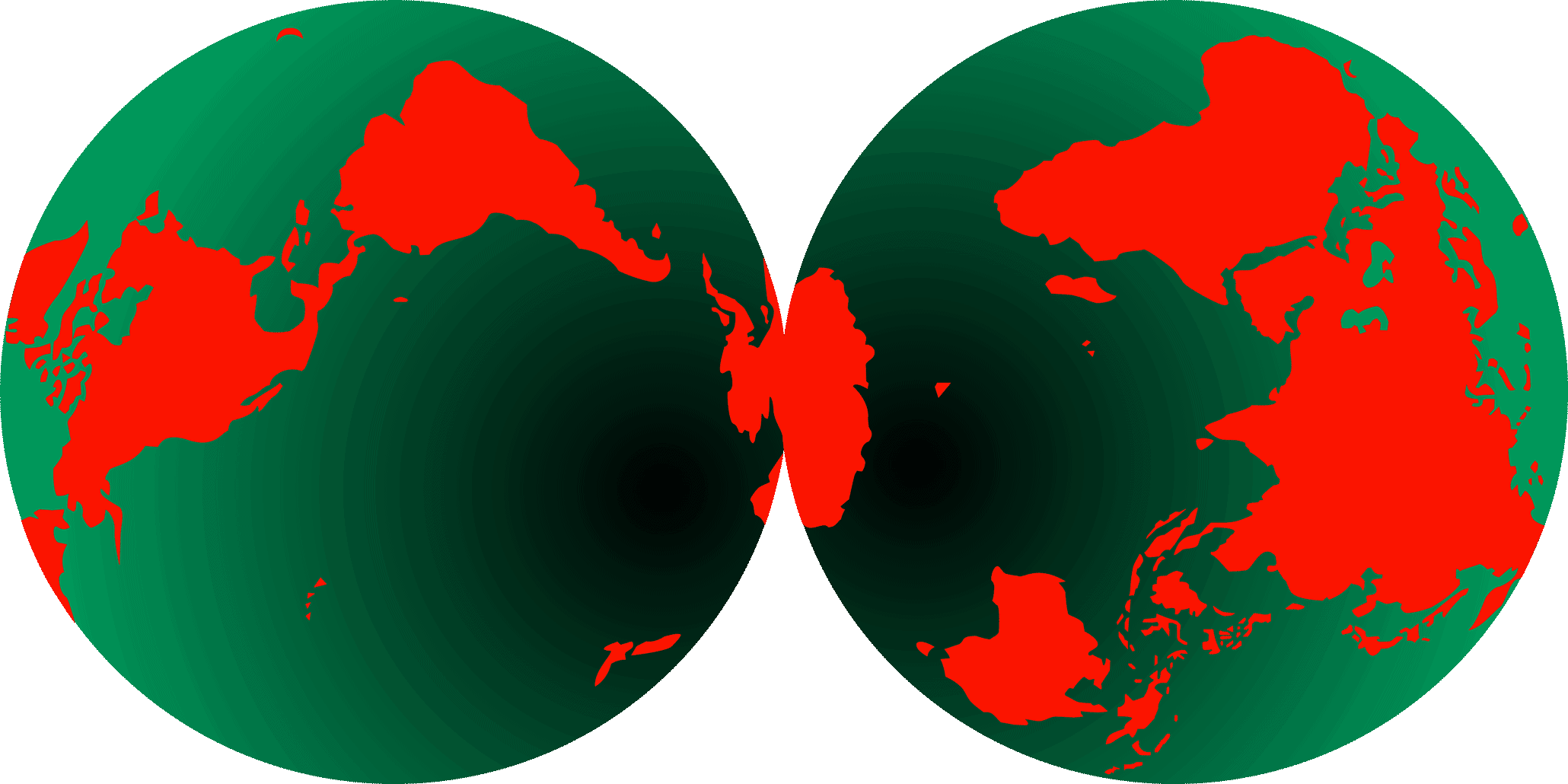 Myriam Thyes, Mutable Worlds, Digitale Grafik, 2004. Busen, 80 x 160 cm, Lambert-Projektion.