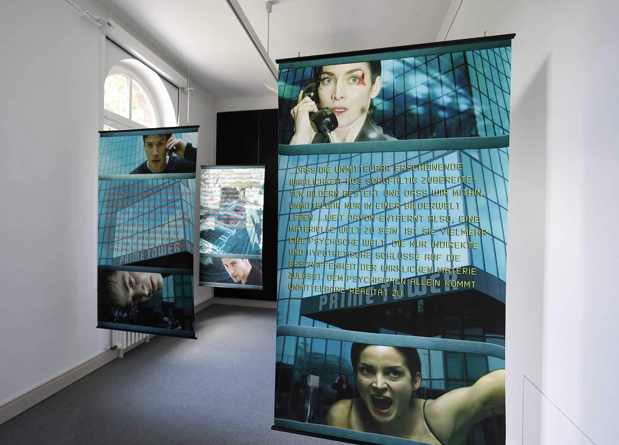 Baroque Promises and Constructivist Doubts, Solo Exhibition, Myriam Thyes, ‚Intermezzo’ Kunstmuseum Ahlen 2019. View: Neo + Trinity meet Jung @ Prime Tower Zurich (2014-2019).
