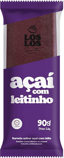 Sorvete sabor açaí com leitinho em uma embalagem da marca Los Los.