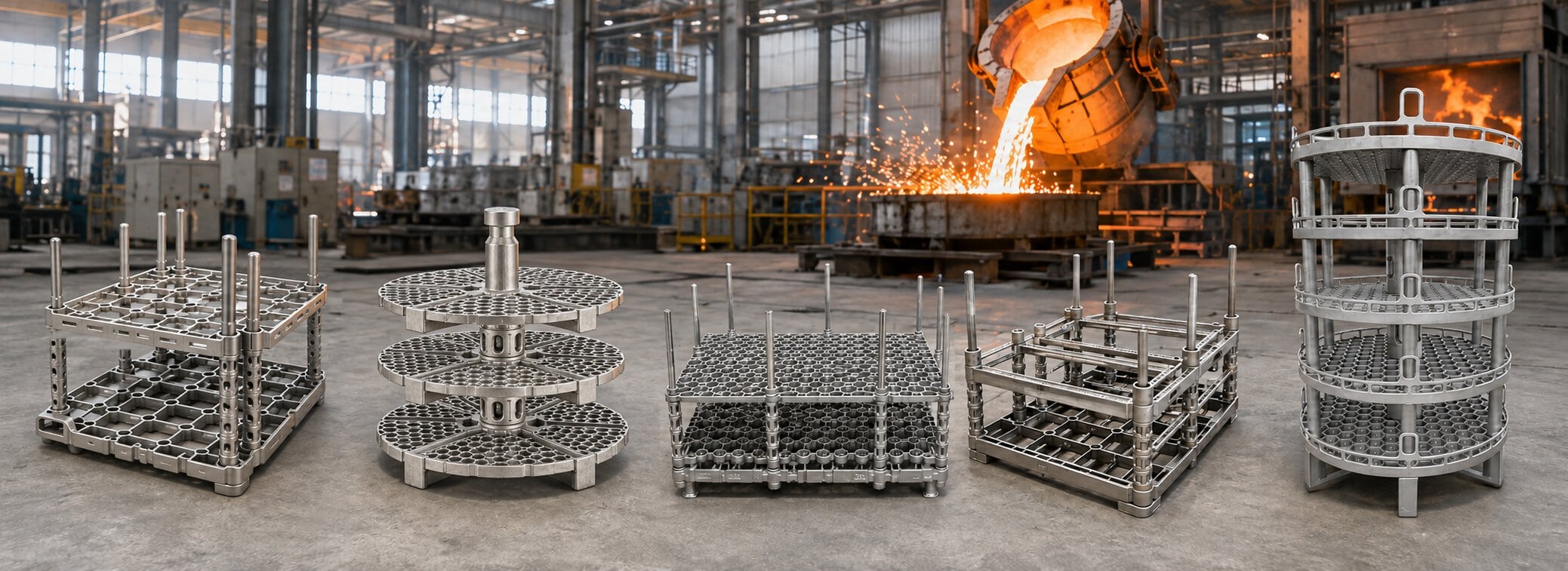 Heat treatment fixtures for industrial furnace loading