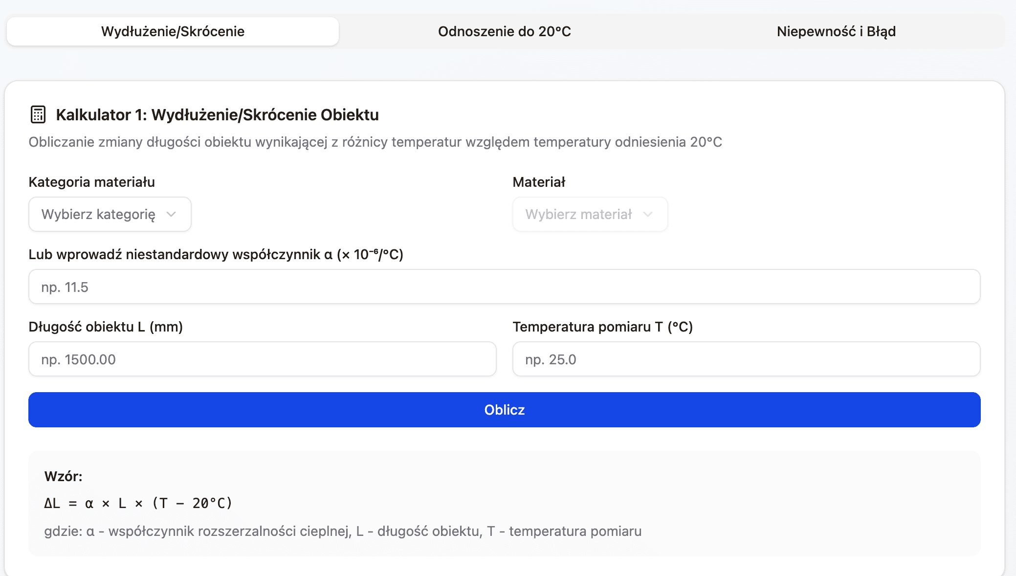 obliczanie poprawek temperaturowych