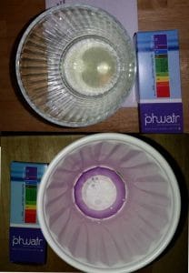 tap water before phwatr (neutral ph) compared to water using phwatr (alkaline water)