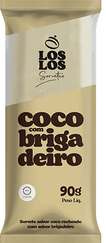 Sorvete sabor coco com brigadeiro em uma embalagem da marca Los Los.