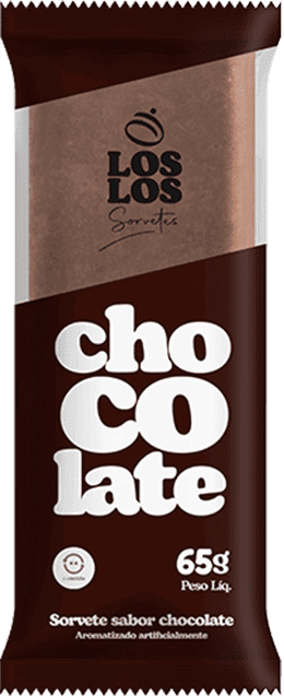 Sorvete sabor chocolate em uma embalagem da marca Los Los.