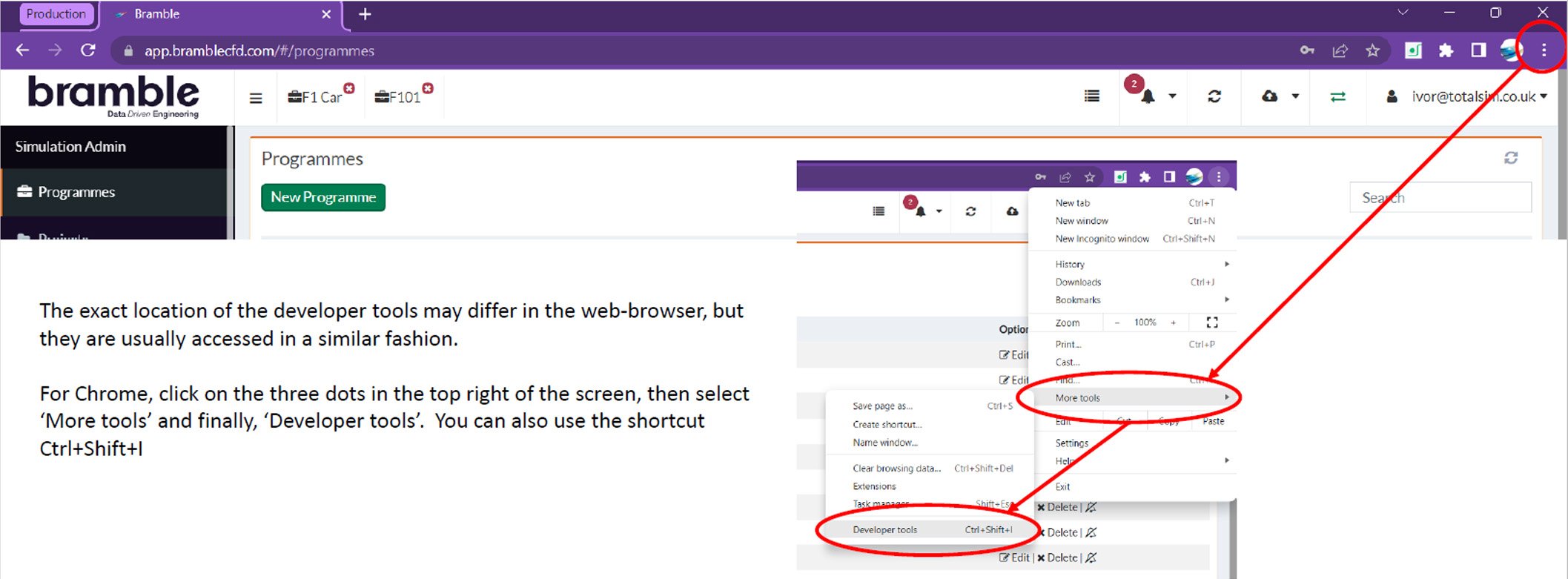 Accessing the developer console