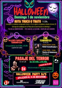 Cartel del Ayuntamiento de Azuqueca con las actividades de Halloween trasladadas al domingo 1 de noviembre